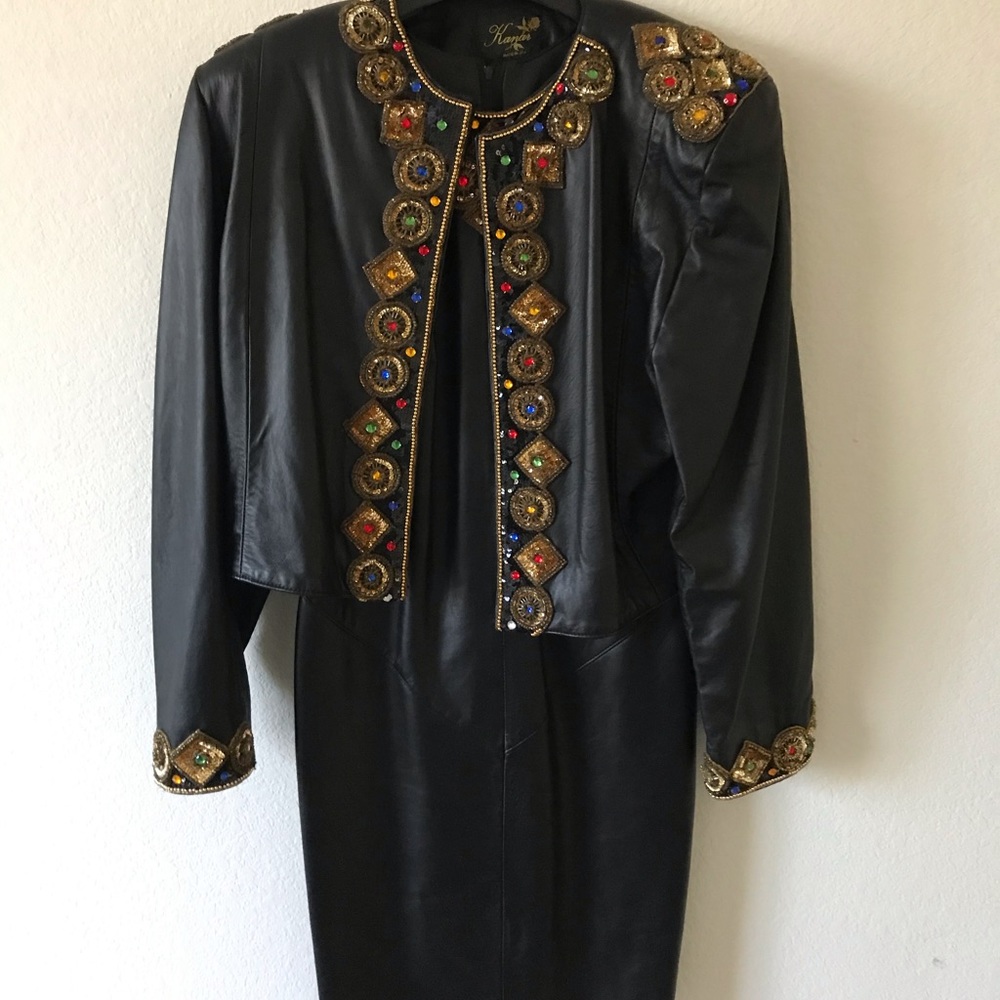 Custom Leather Embellished Jacket & Dress